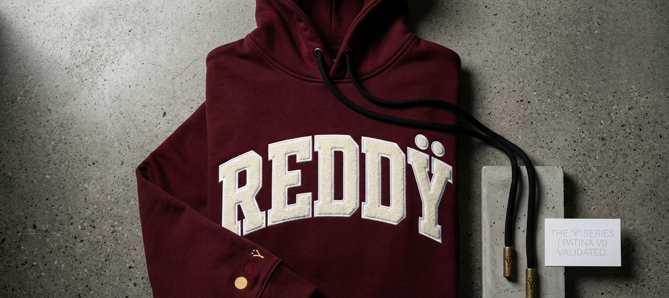 Archive Hoodie V1 Oxblood with brass aglets on concrete
